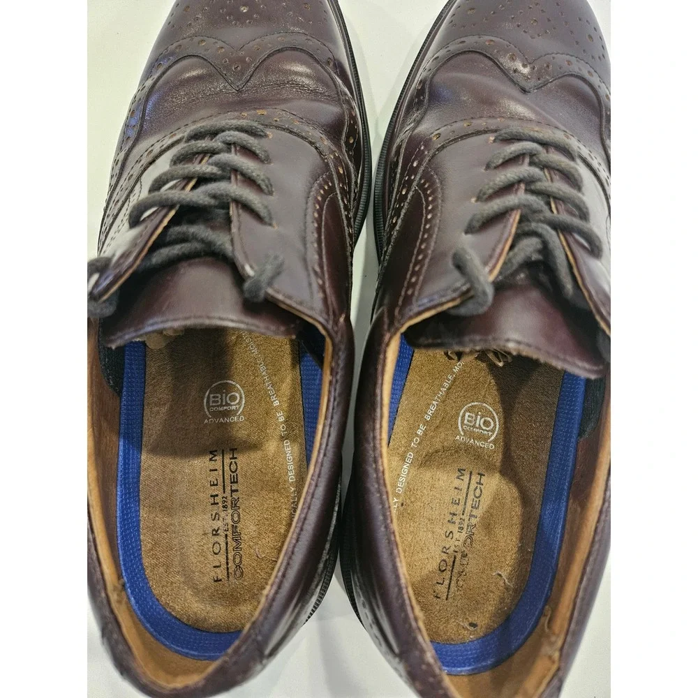 Florsheim‎ Bristow Mens Dark Burgundy Leather Wingtip Oxford Shoes 12015-601 8D